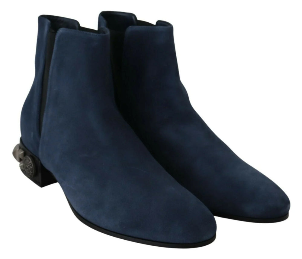 Dolce & Gabbana Blue Suede Embellished Studded Boots Shoes - EU38.5/US8