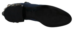 Dolce & Gabbana Blue Suede Embellished Studded Boots Shoes - EU38.5/US8