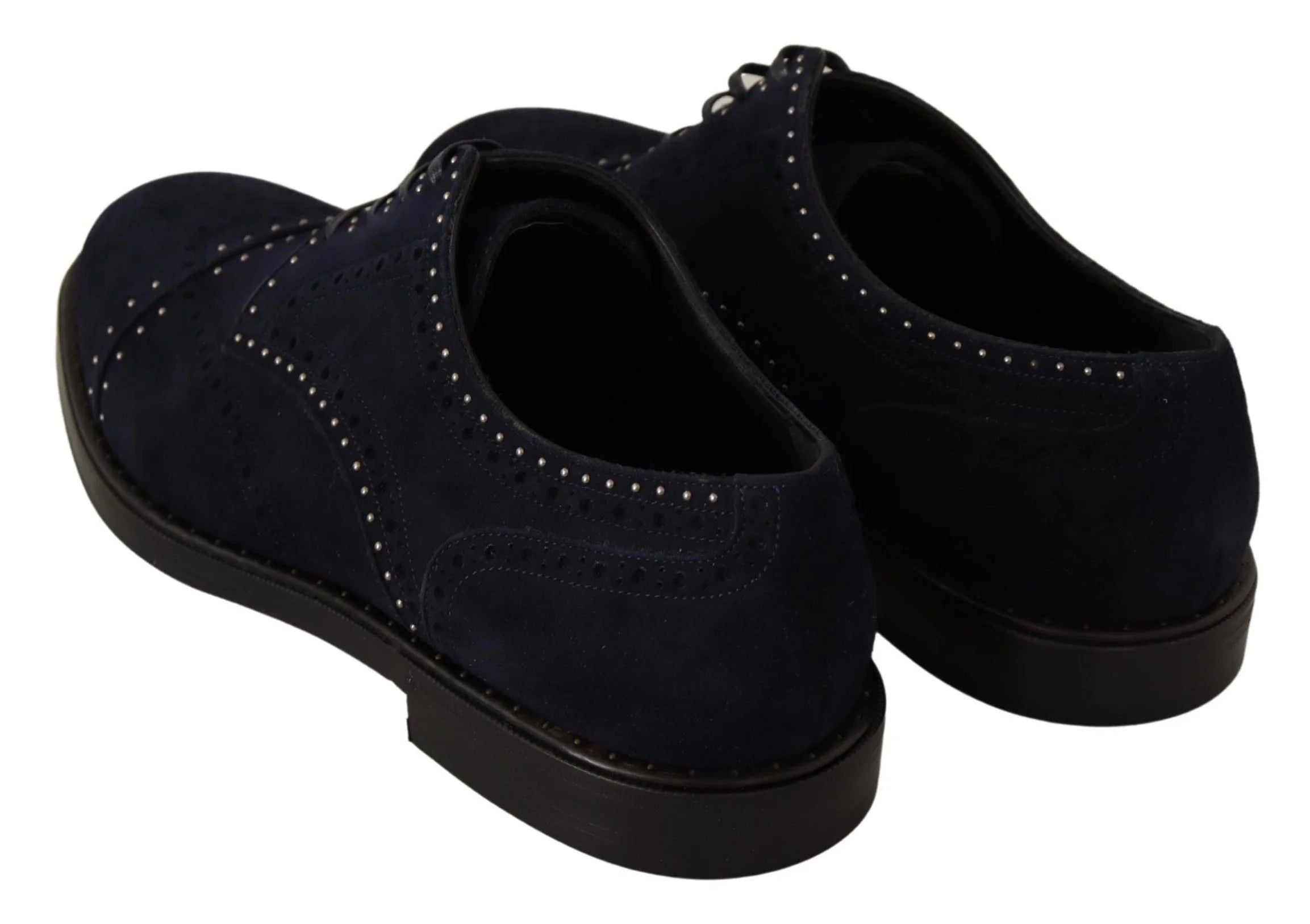 Dolce & Gabbana Blue Suede Leather Derby Studded Shoes - EU44/US11