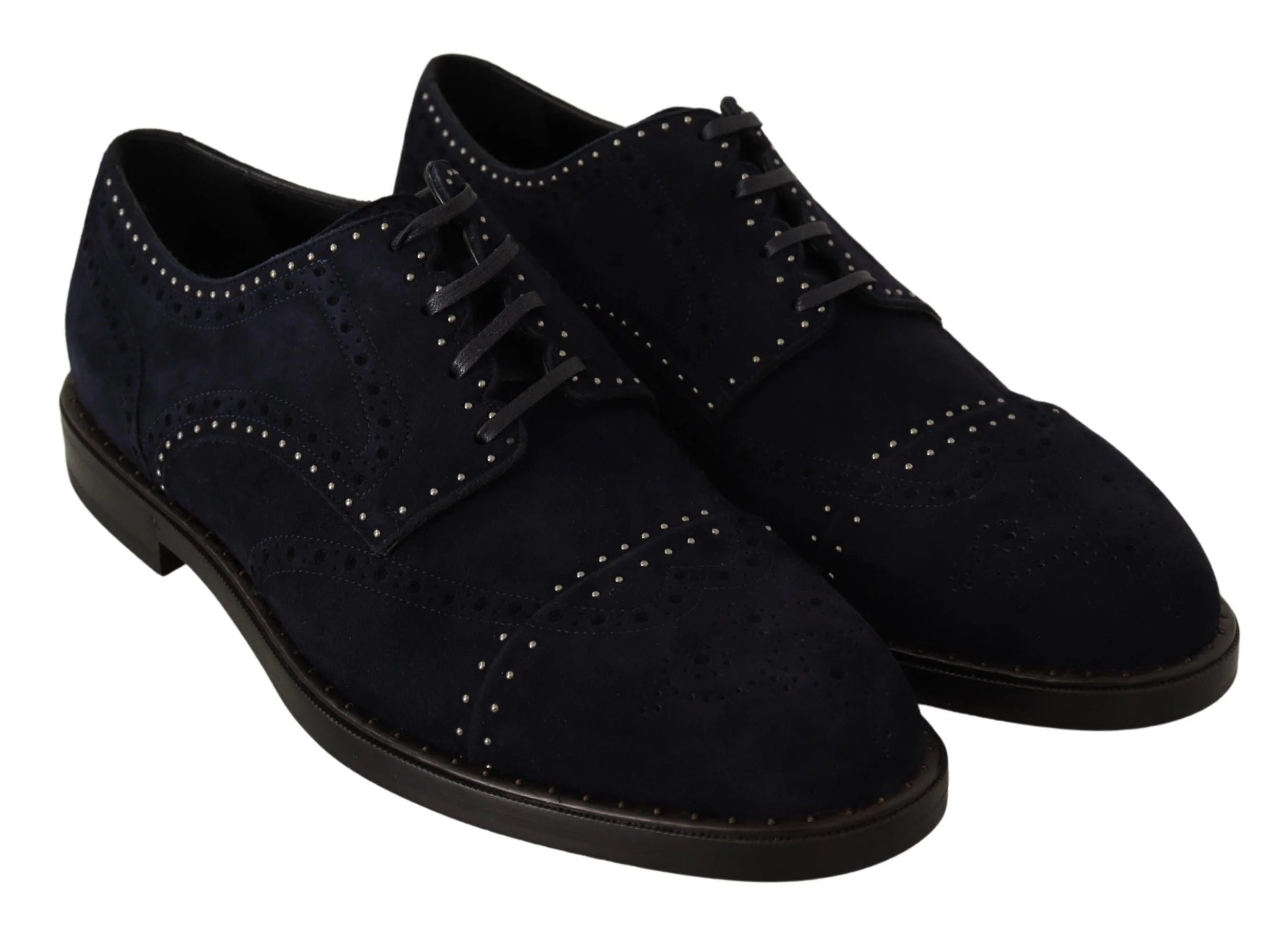 Dolce & Gabbana Blue Suede Leather Derby Studded Shoes - EU44/US11