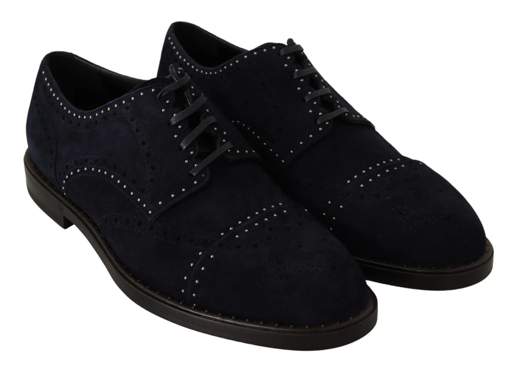 Dolce & Gabbana Blue Suede Leather Derby Studded Shoes - EU44/US11