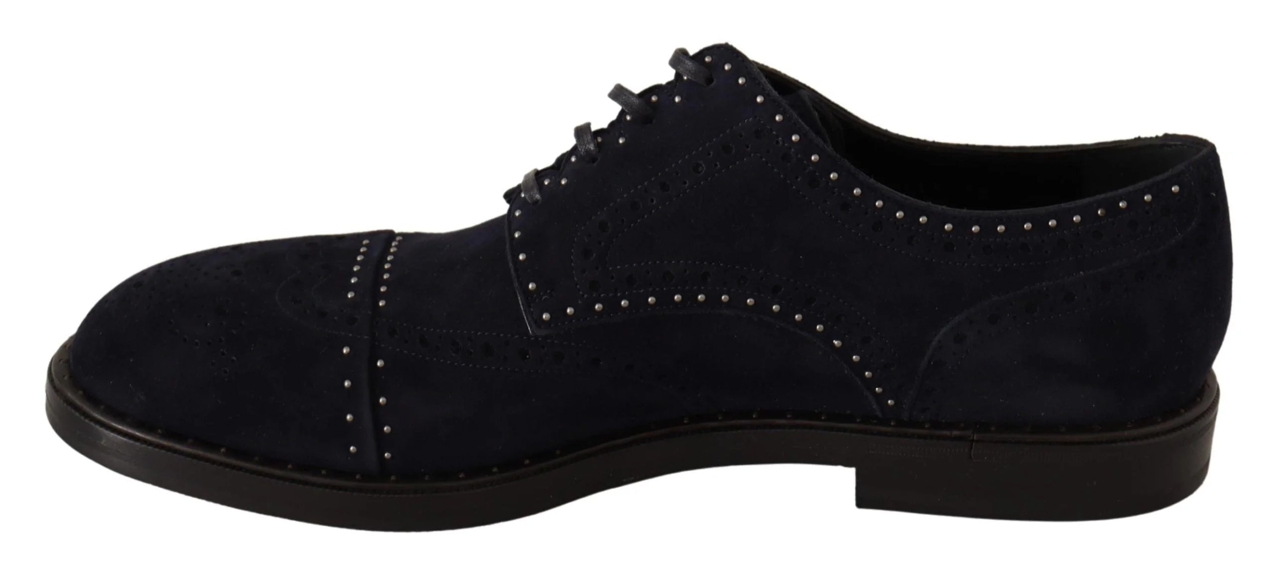 Dolce & Gabbana Blue Suede Leather Derby Studded Shoes - EU44/US11