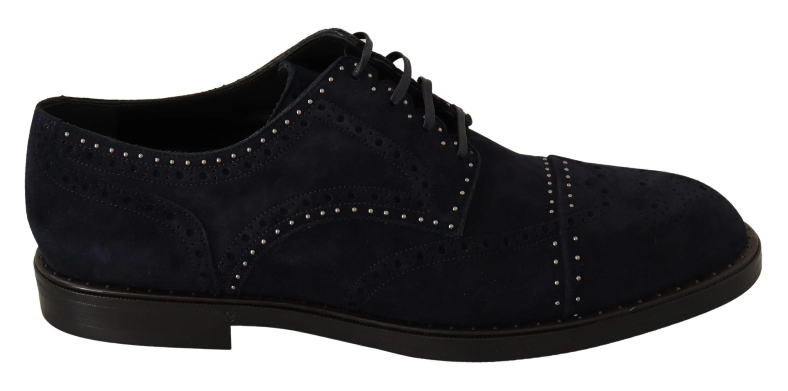 Dolce & Gabbana Blue Suede Leather Derby Studded Shoes - EU44/US11