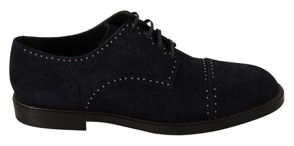 Dolce & Gabbana Blue Suede Leather Derby Studded Shoes - EU44/US11