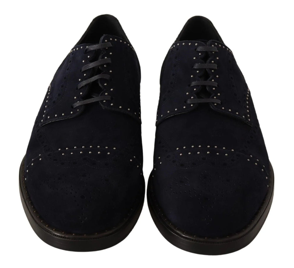 Dolce & Gabbana Blue Suede Leather Derby Studded Shoes - EU44/US11