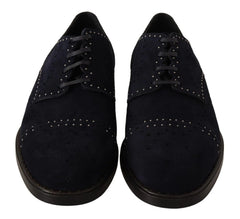 Dolce & Gabbana Blue Suede Leather Derby Studded Shoes - EU44/US11