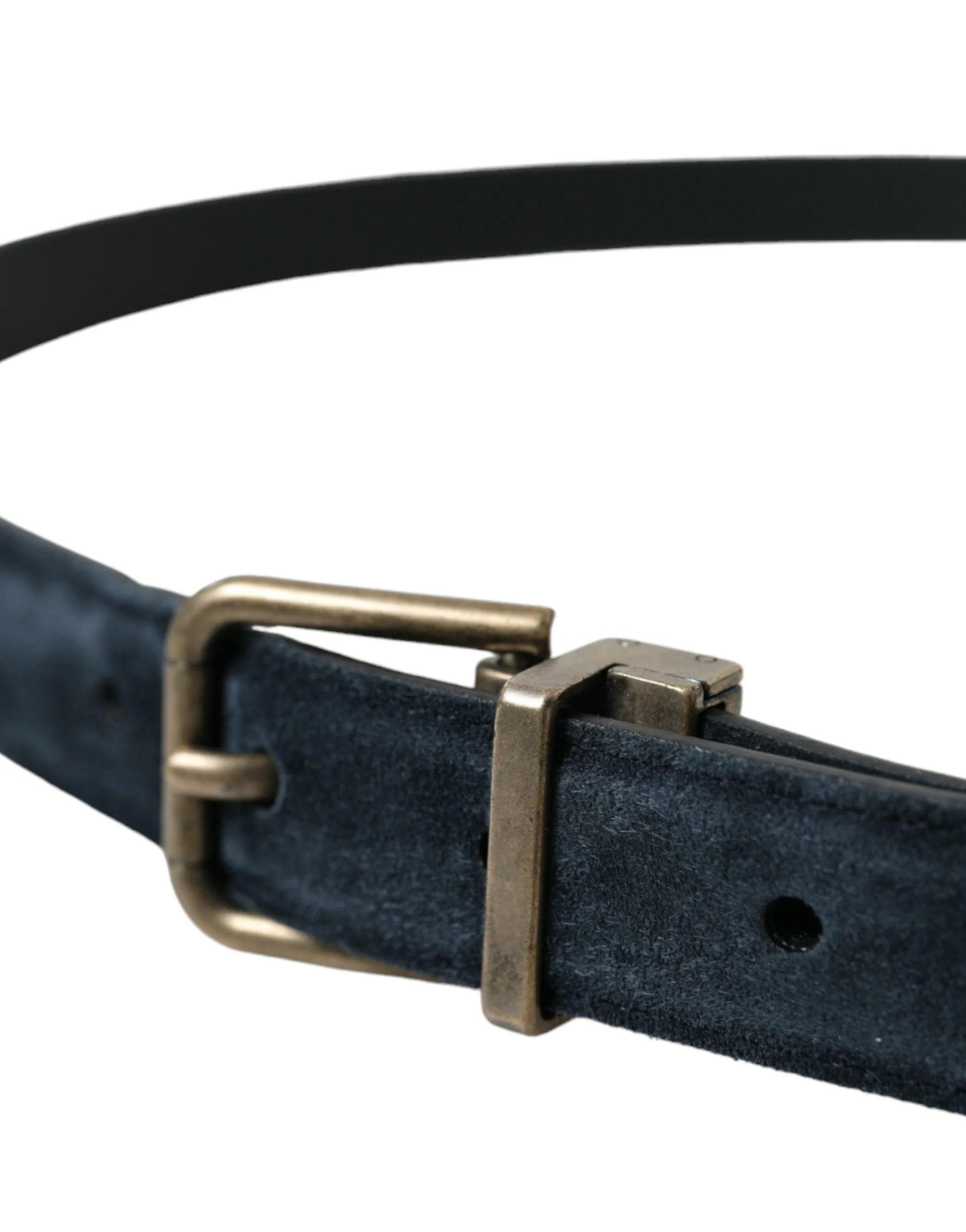 Dolce & Gabbana Blue Suede Leather Gold Metal Buckle Belt - Belts