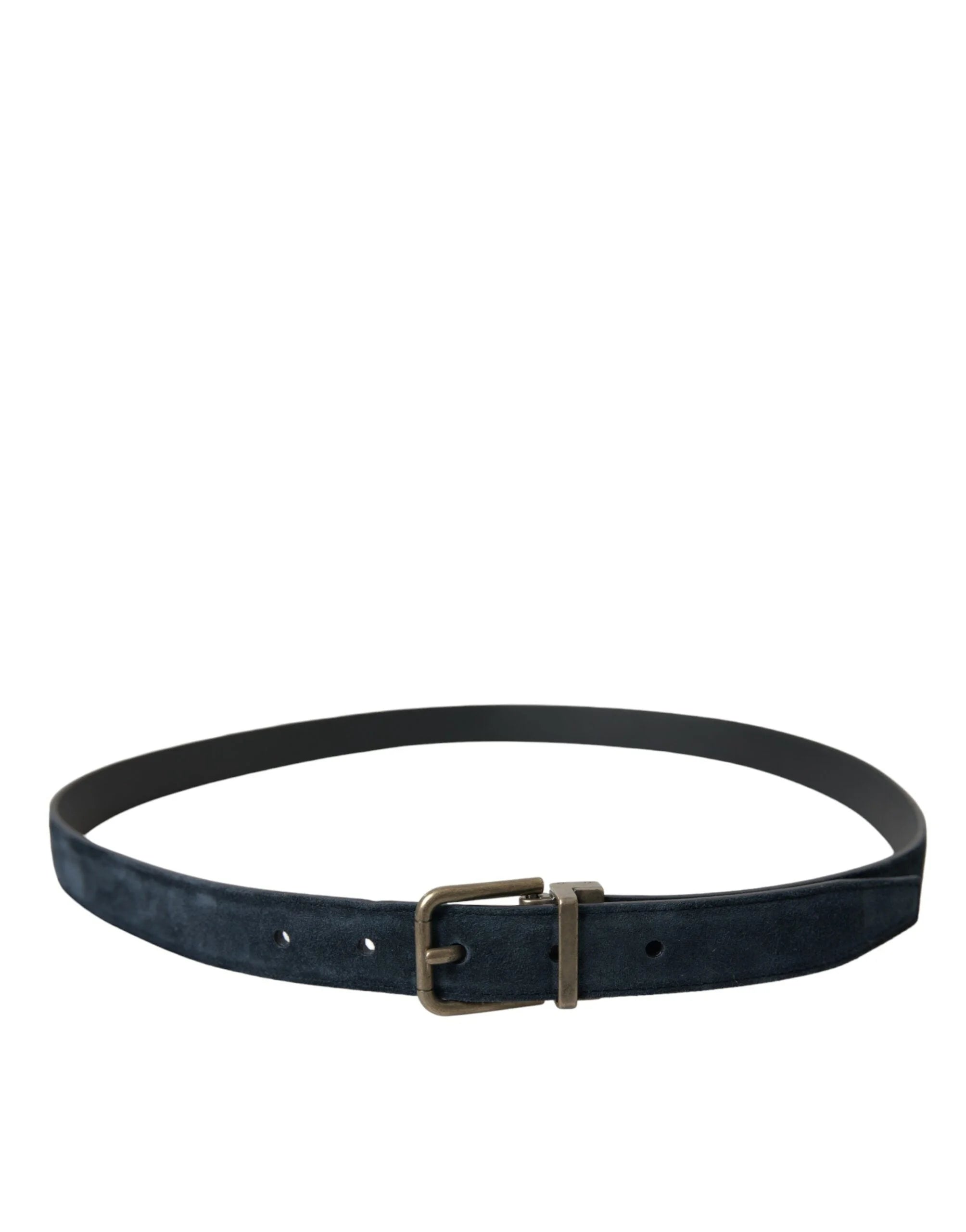 Dolce & Gabbana Blue Suede Leather Gold Metal Buckle Belt - Belts