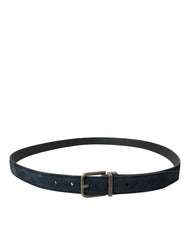 Dolce & Gabbana Blue Suede Leather Gold Metal Buckle Belt - Belts