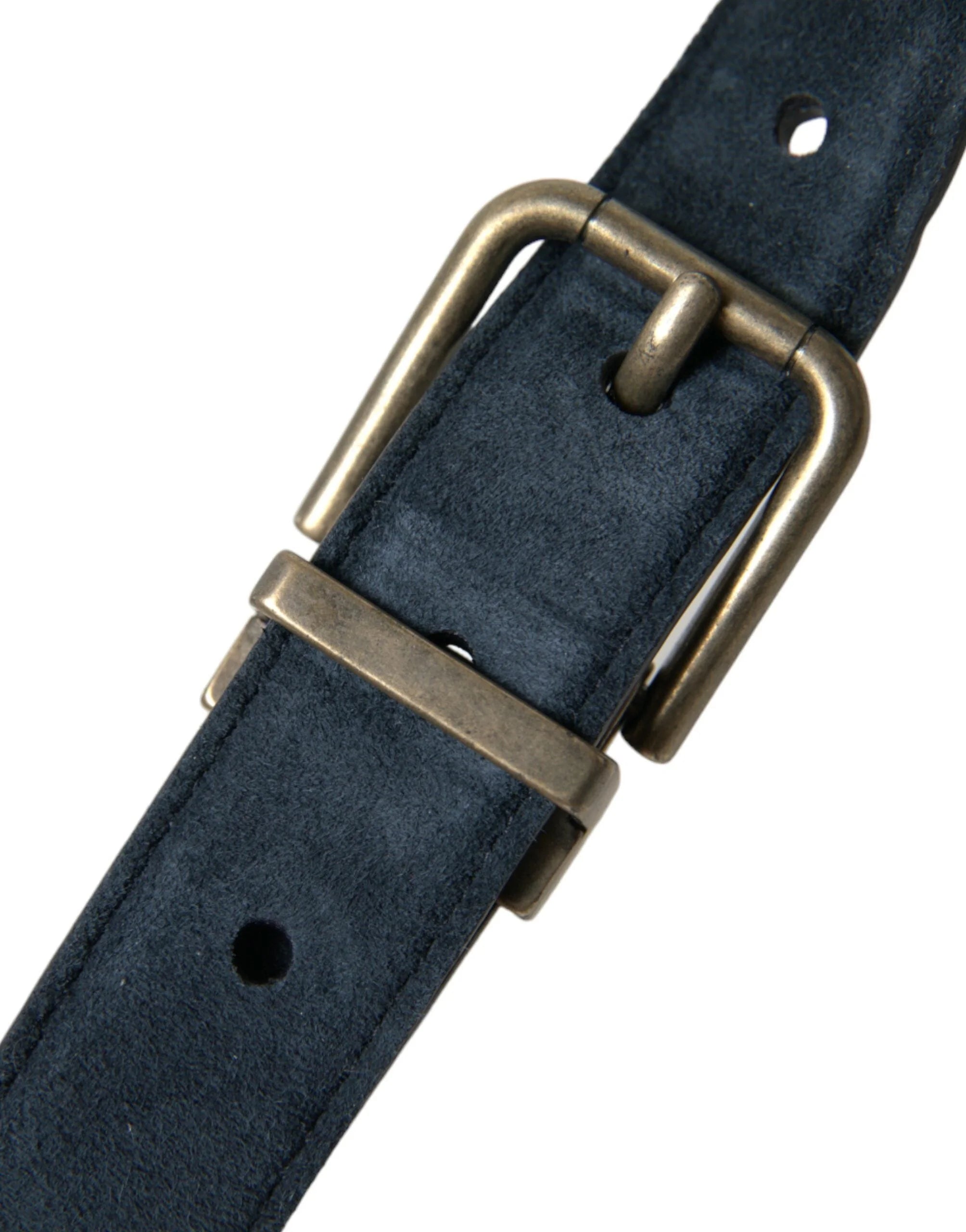 Dolce & Gabbana Blue Suede Leather Gold Metal Buckle Belt - Belts