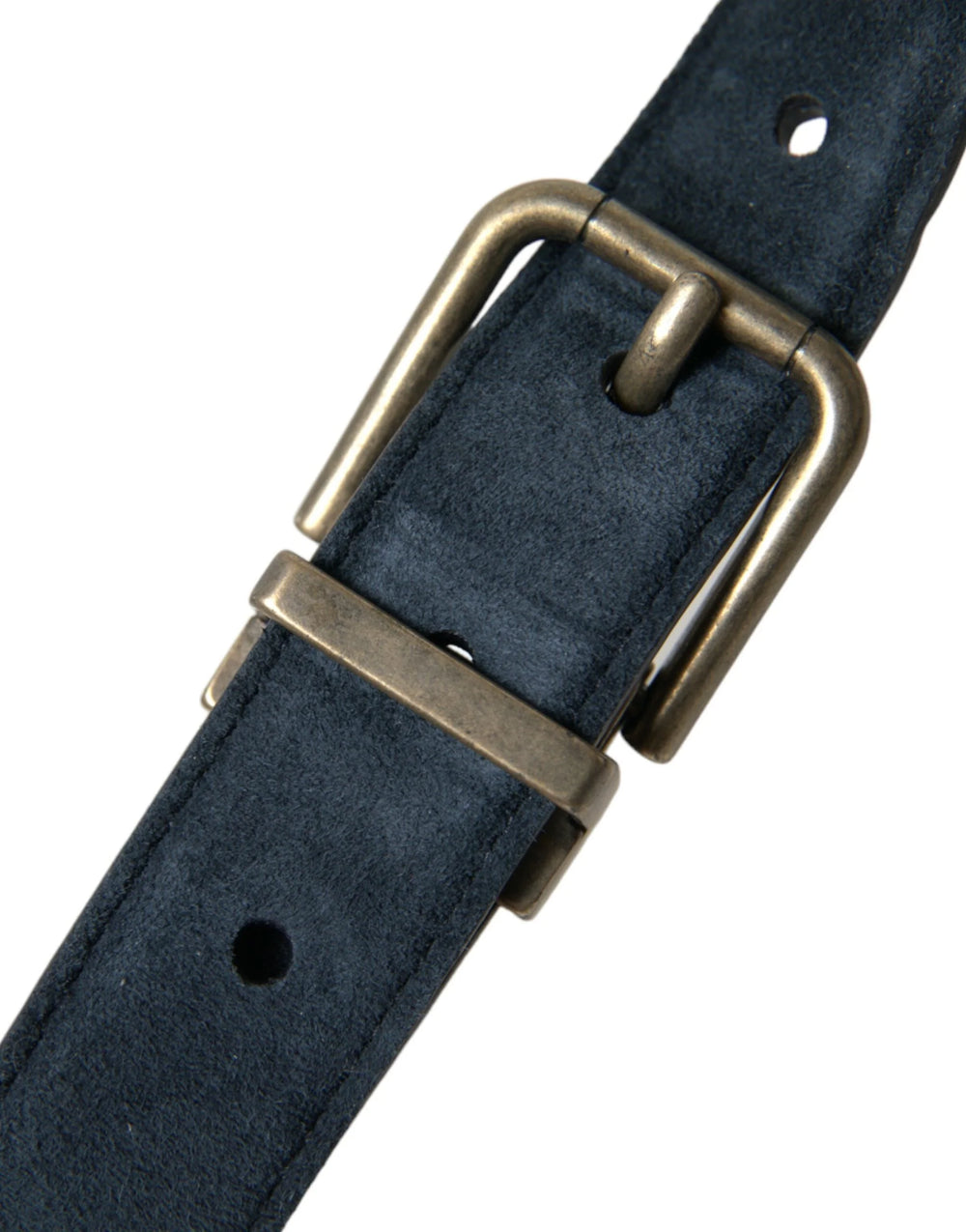 Dolce & Gabbana Blue Suede Leather Gold Metal Buckle Belt - Belts
