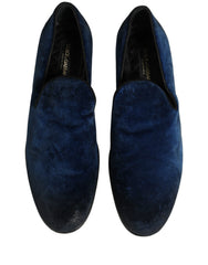 Dolce & Gabbana Blue Suede Slip On Men Slippers Loafers Shoes - EU44/US11