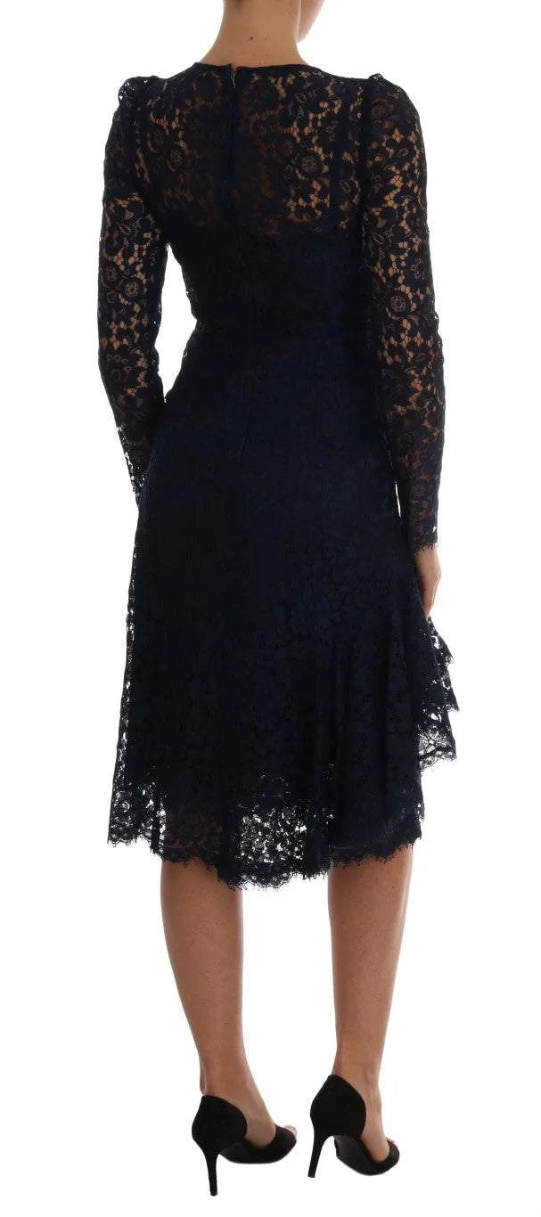 Dolce & Gabbana Blue Taormina Floral Lace Sheath Dress - IT40|S - Dresses