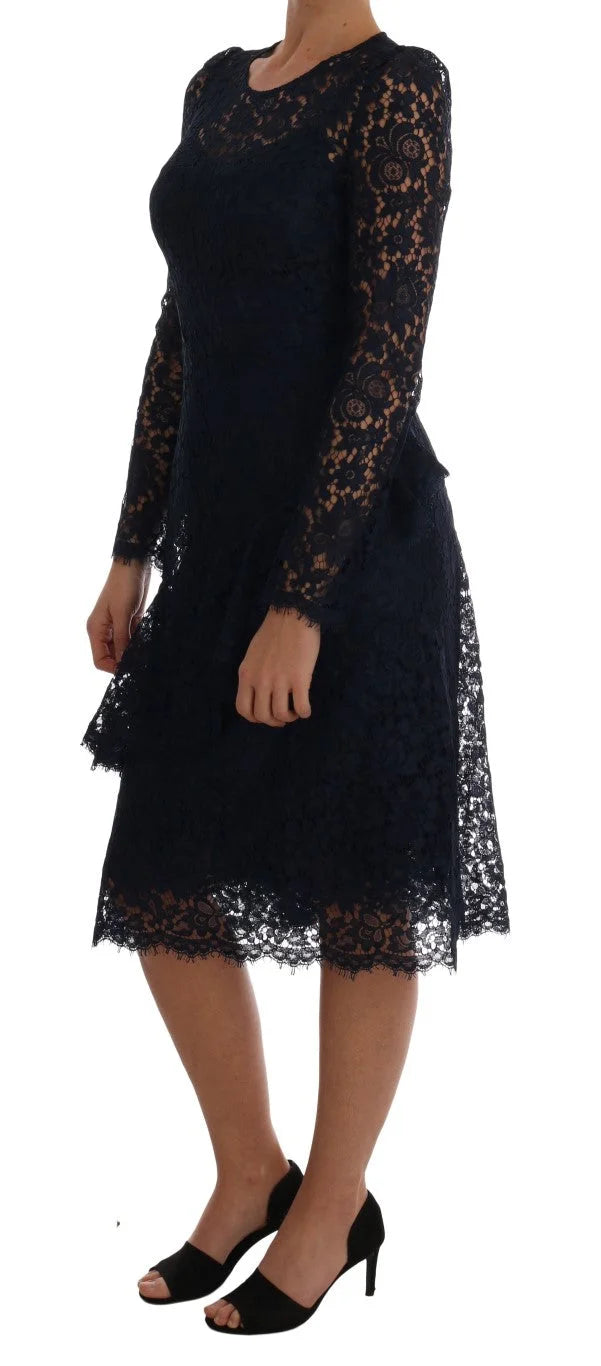 Dolce & Gabbana Blue Taormina Floral Lace Sheath Dress - IT40|S - Dresses