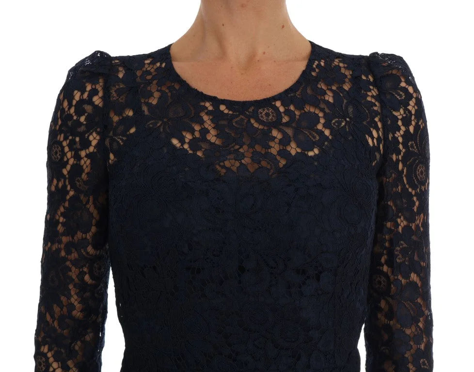 Dolce & Gabbana Blue Taormina Floral Lace Sheath Dress - IT40|S - Dresses