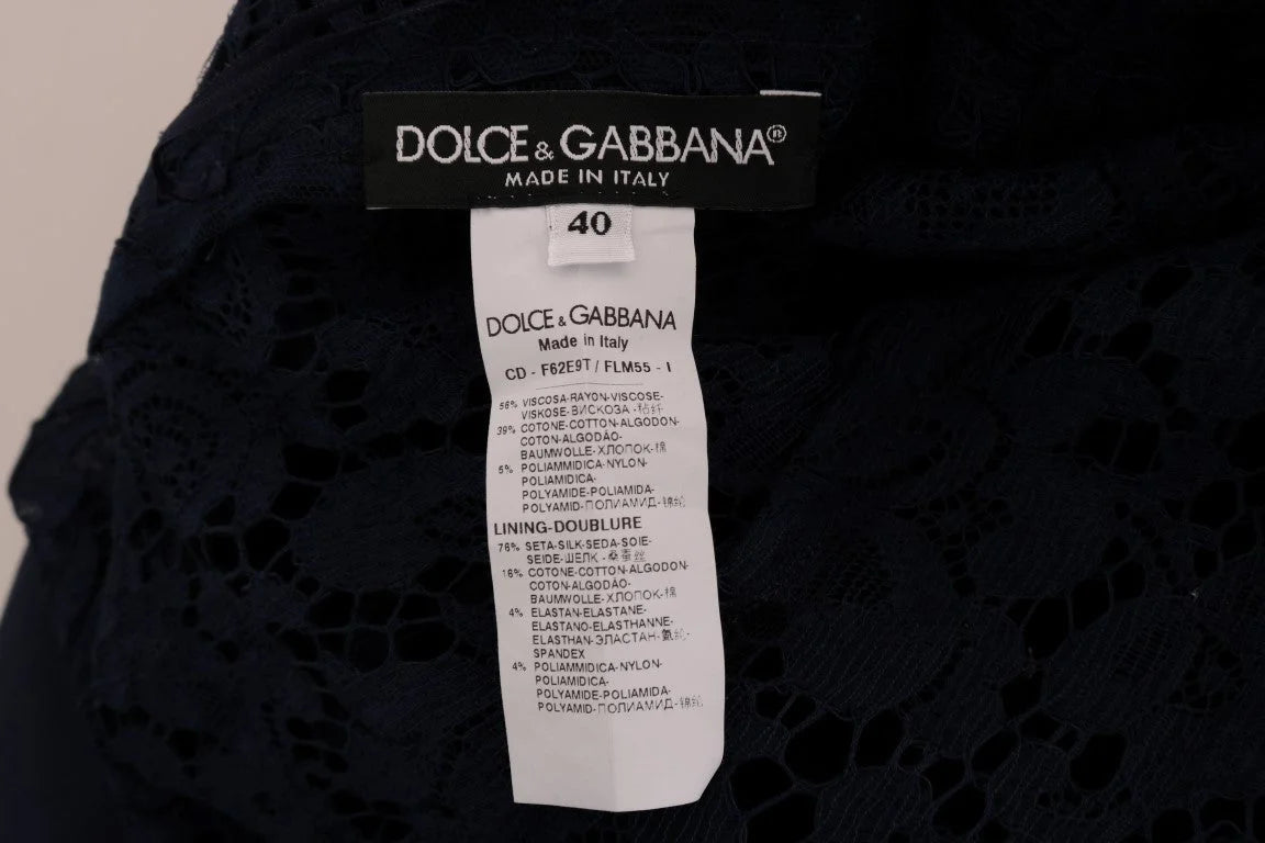 Dolce & Gabbana Blue Taormina Floral Lace Sheath Dress - IT40|S - Dresses