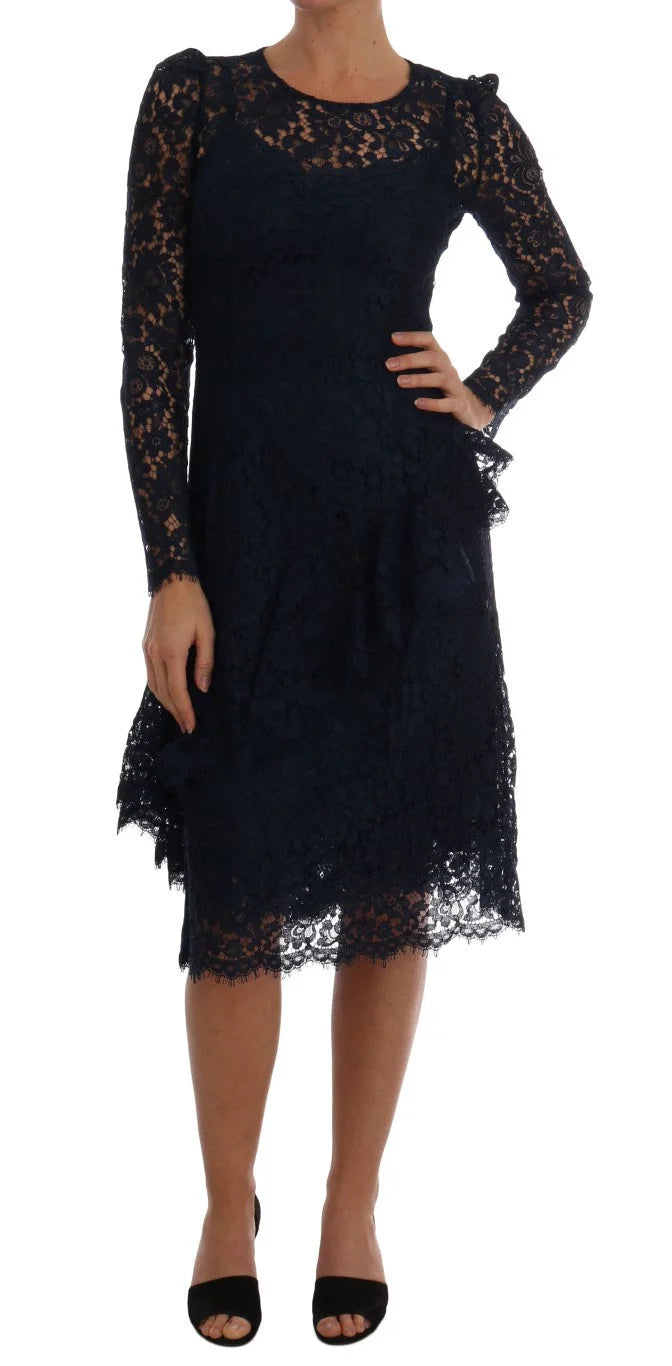 Dolce & Gabbana Blue Taormina Floral Lace Sheath Dress - IT40|S - Dresses