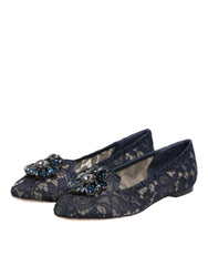 Dolce & Gabbana Blue Taormina Lace Crystals Flats Shoes - Flats