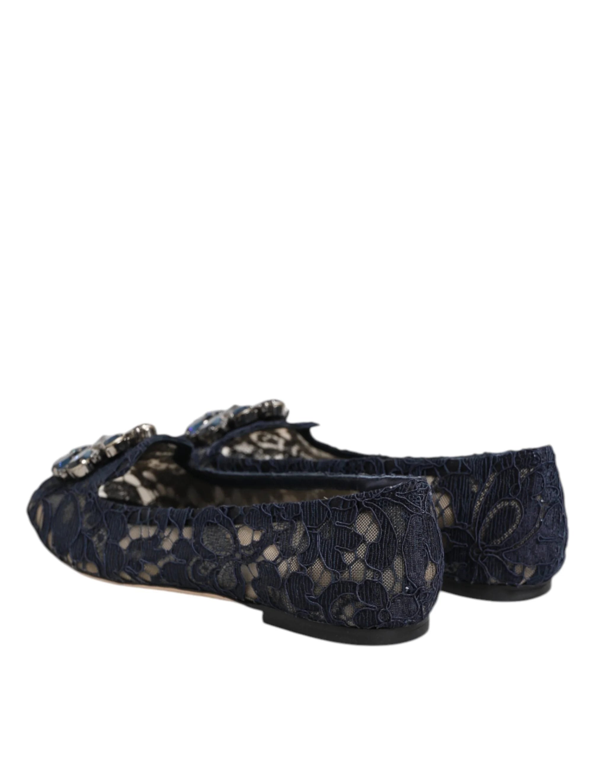 Dolce & Gabbana Blue Taormina Lace Crystals Flats Shoes - Flats
