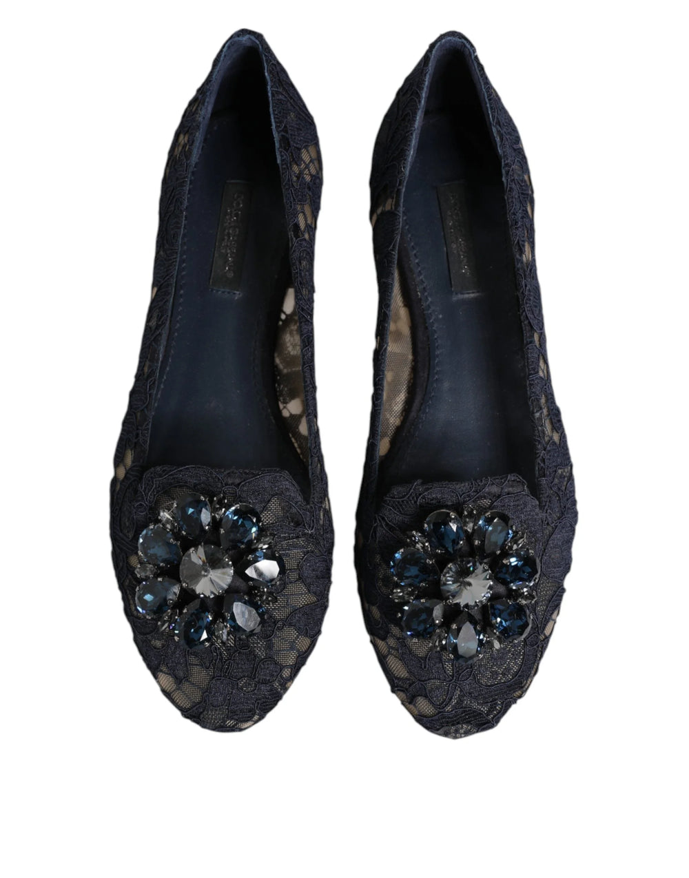 Dolce & Gabbana Blue Taormina Lace Crystals Flats Shoes - Flats