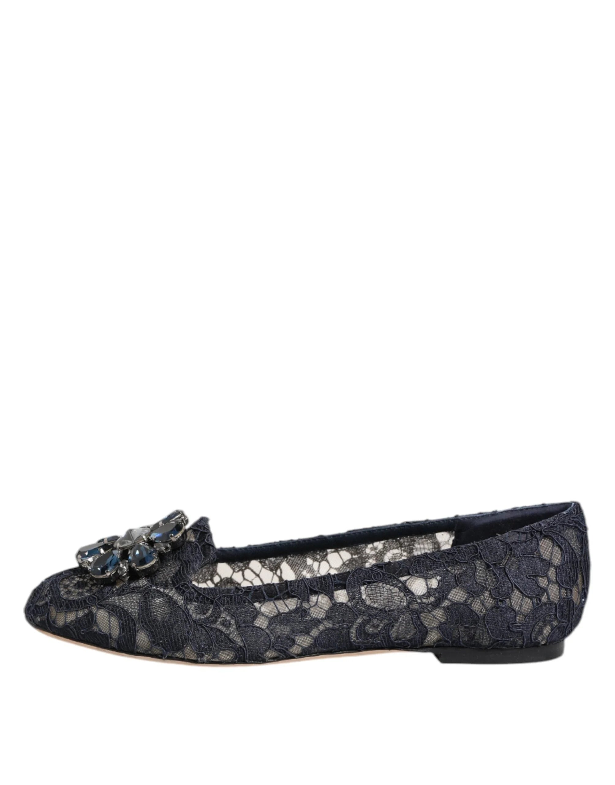 Dolce & Gabbana Blue Taormina Lace Crystals Flats Shoes - Flats