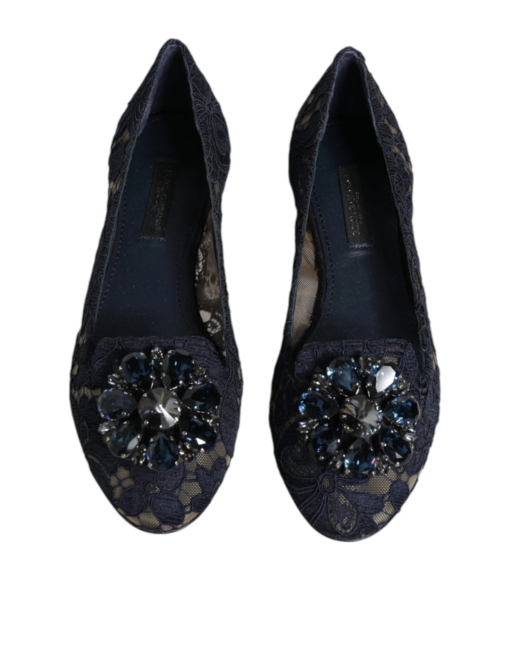 Dolce & Gabbana Blue Taormina Lace Crystals Flats Shoes - EU34/US4.5 - Flats