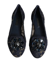 Dolce & Gabbana Blue Taormina Lace Crystals Flats Shoes - EU34/US4.5 - Flats