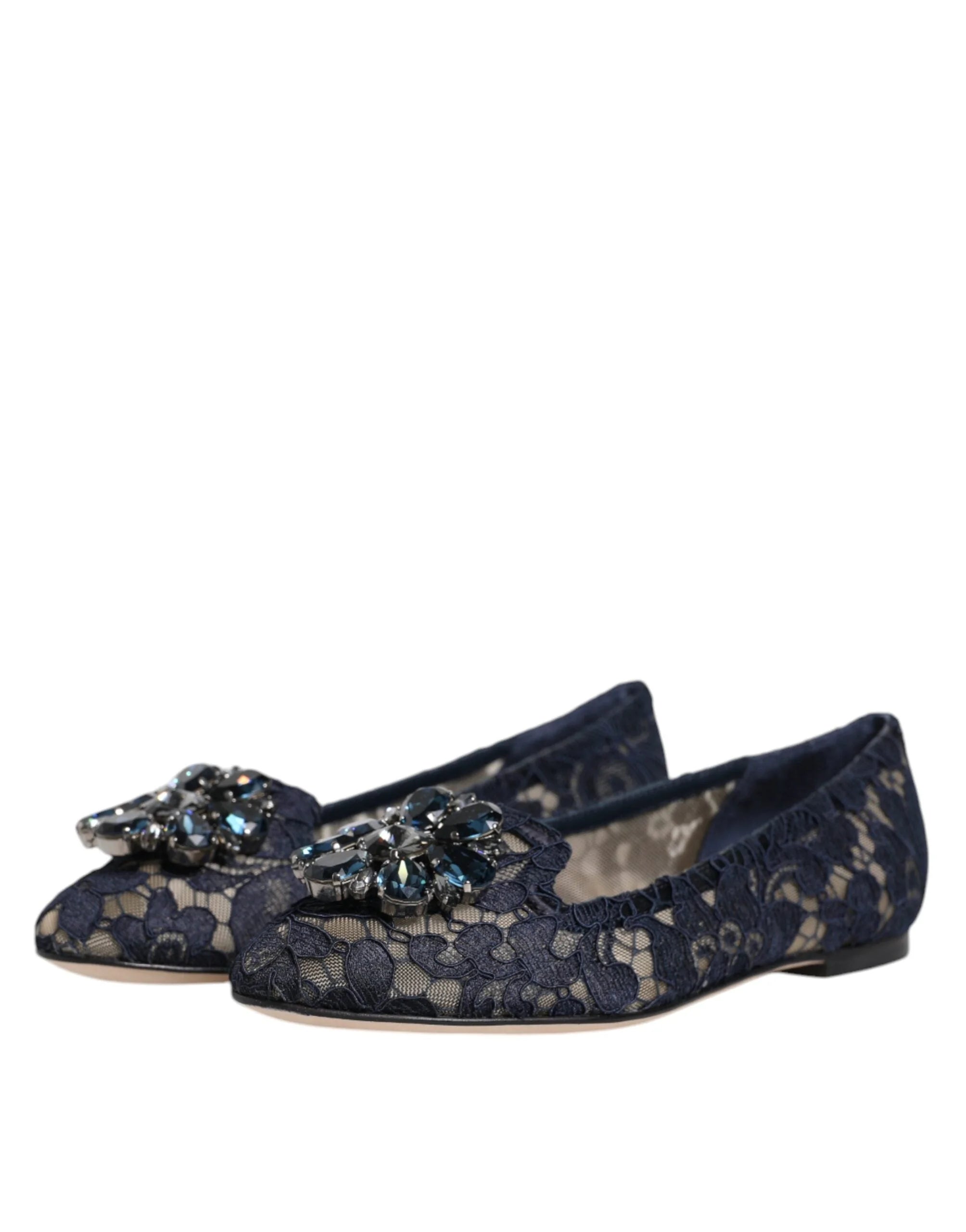 Dolce & Gabbana Blue Taormina Lace Crystals Flats Shoes - EU34/US4.5 - Flats