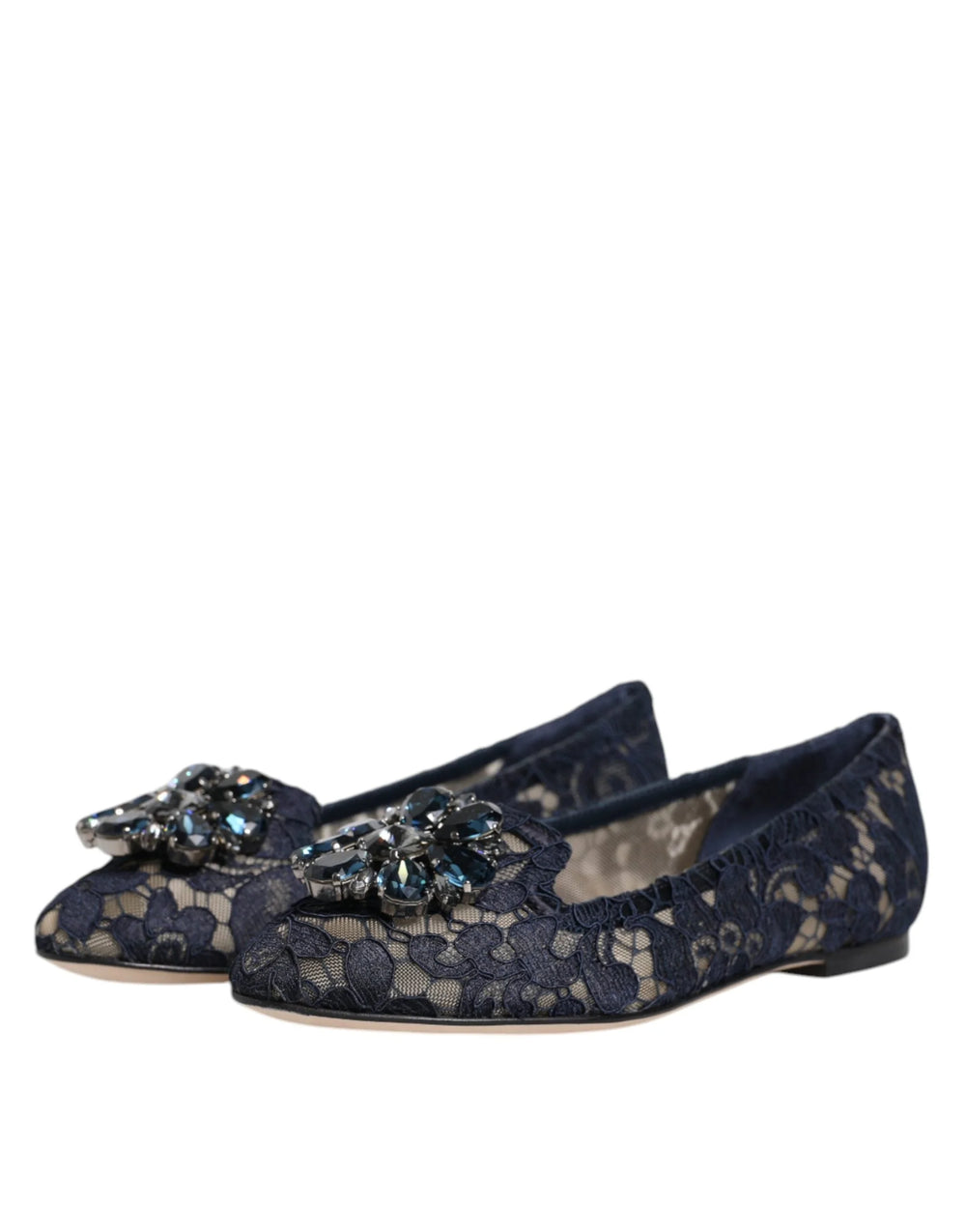 Dolce & Gabbana Blue Taormina Lace Crystals Flats Shoes - EU34/US4.5 - Flats