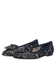 Dolce & Gabbana Blue Taormina Lace Crystals Flats Shoes - EU34/US4.5 - Flats