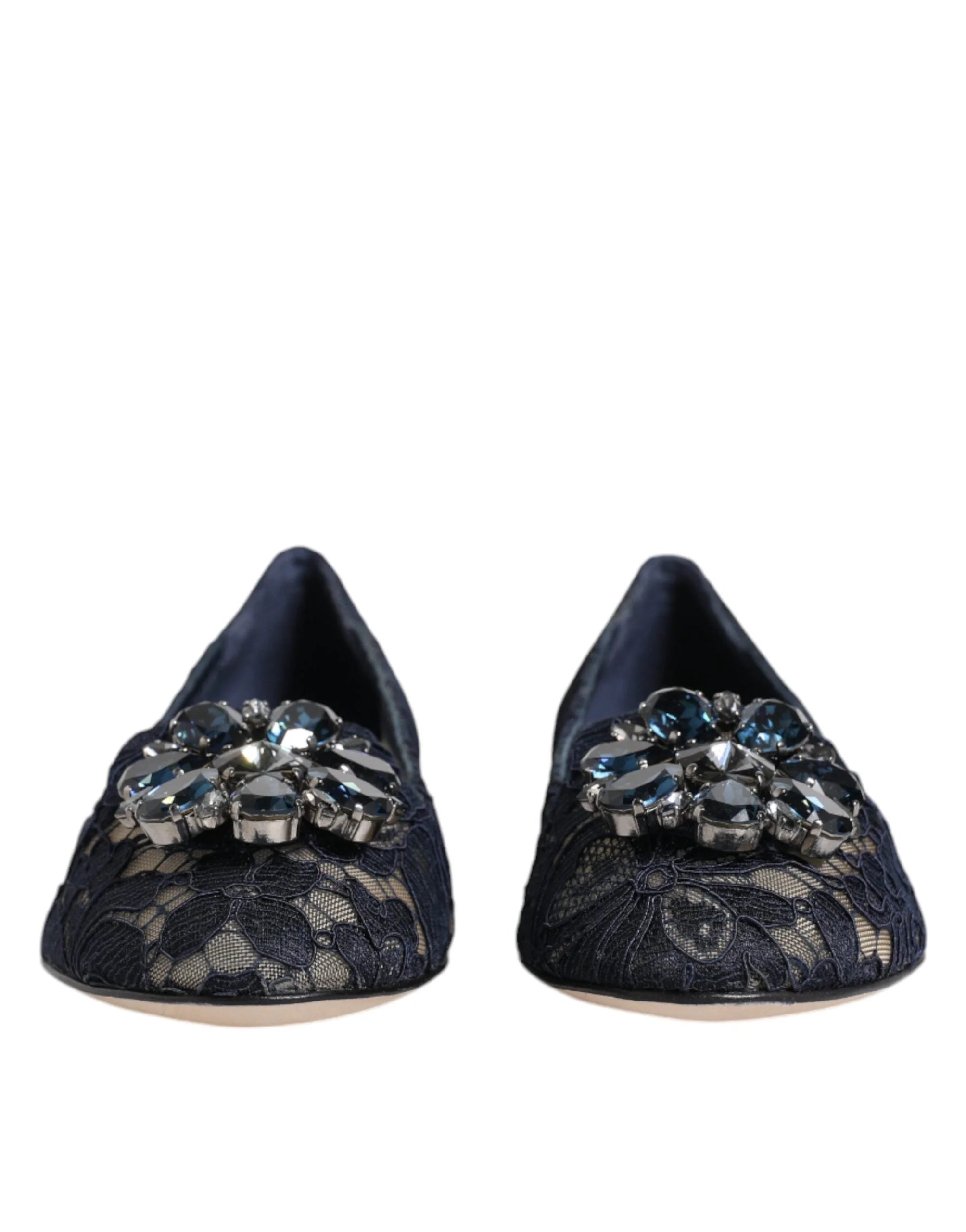 Dolce & Gabbana Blue Taormina Lace Crystals Flats Shoes - EU34/US4.5 - Flats