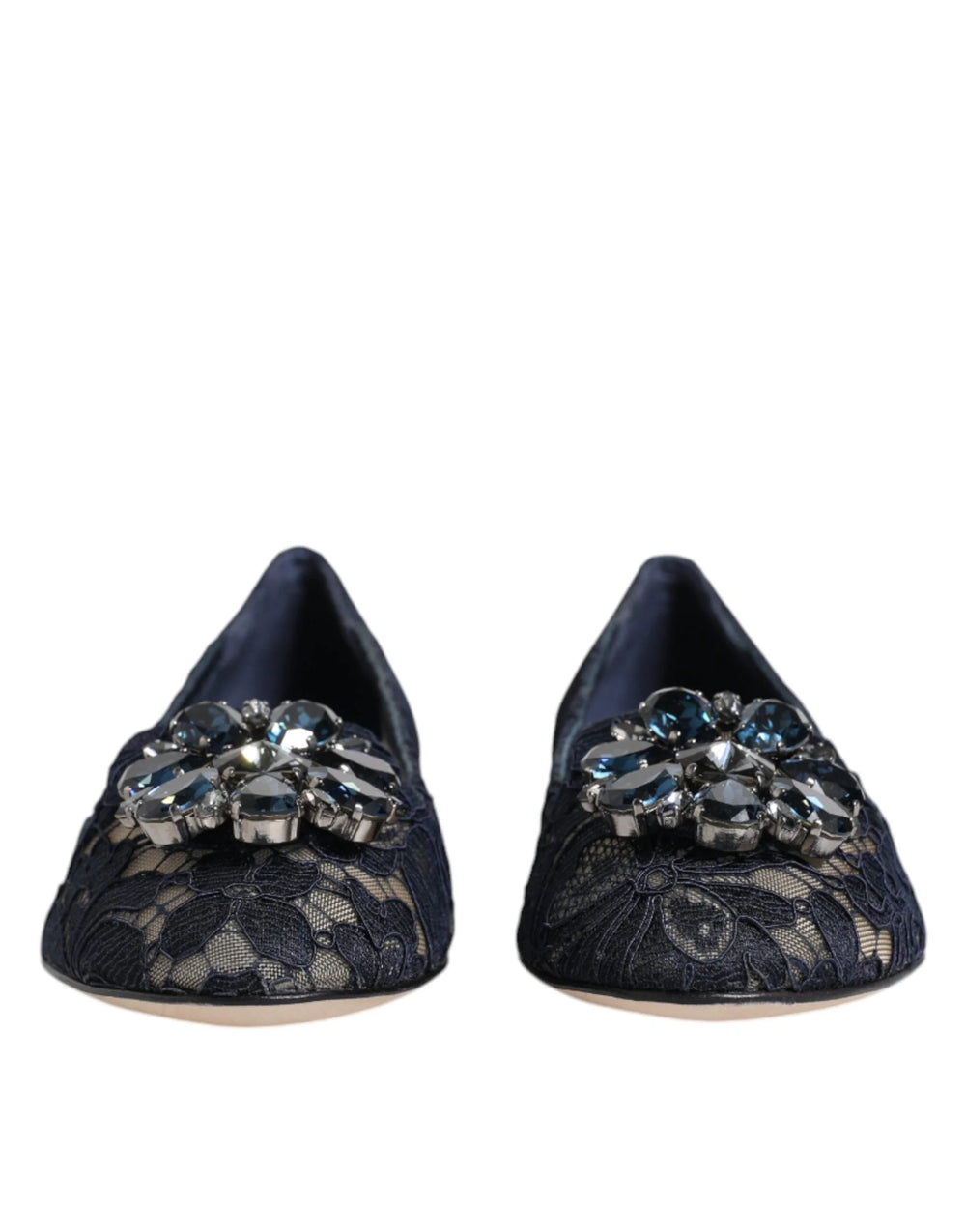 Dolce & Gabbana Blue Taormina Lace Crystals Flats Shoes - EU34/US4.5 - Flats