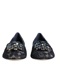 Dolce & Gabbana Blue Taormina Lace Crystals Flats Shoes - EU34/US4.5 - Flats