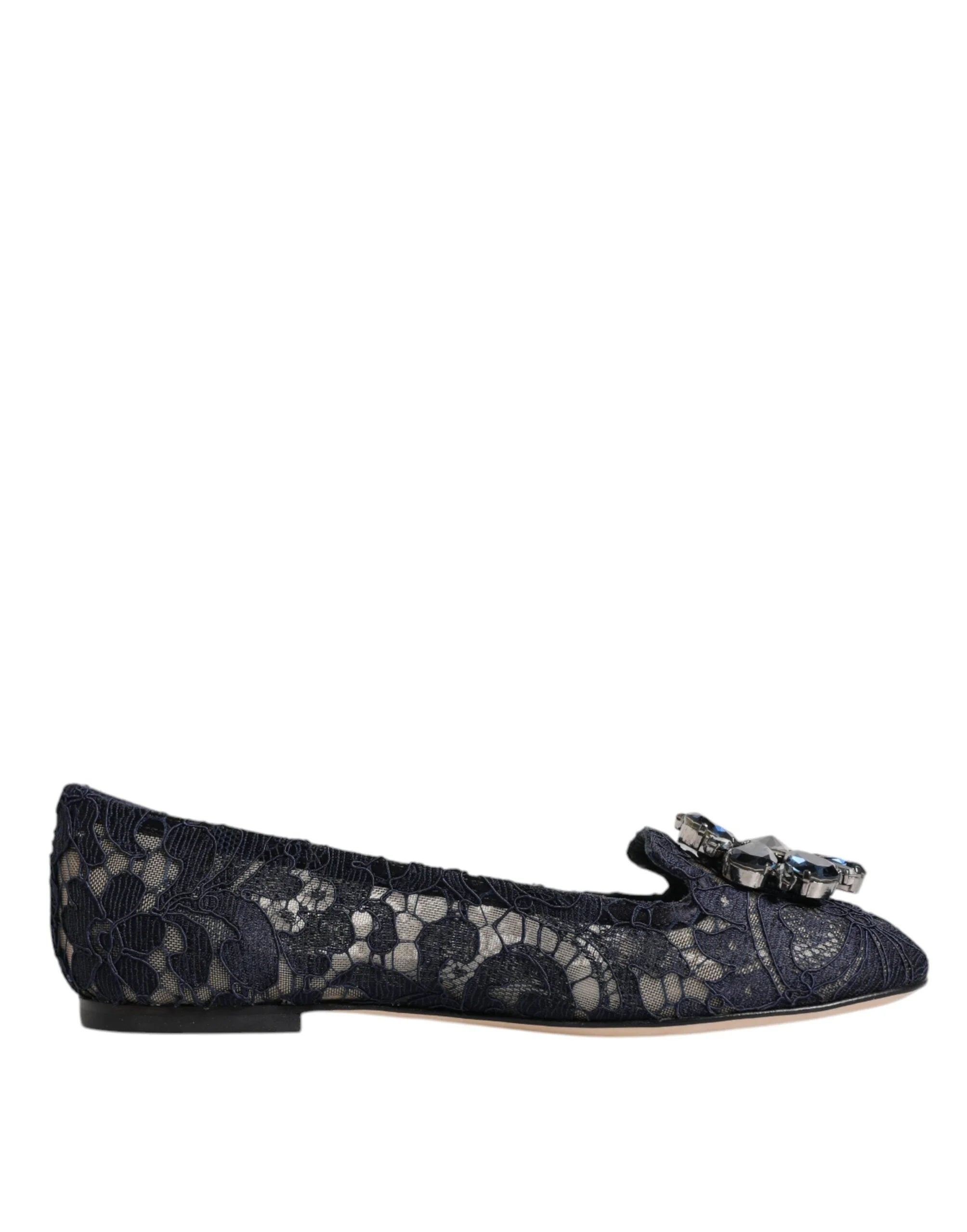Dolce & Gabbana Blue Taormina Lace Crystals Flats Shoes - EU34/US4.5 - Flats