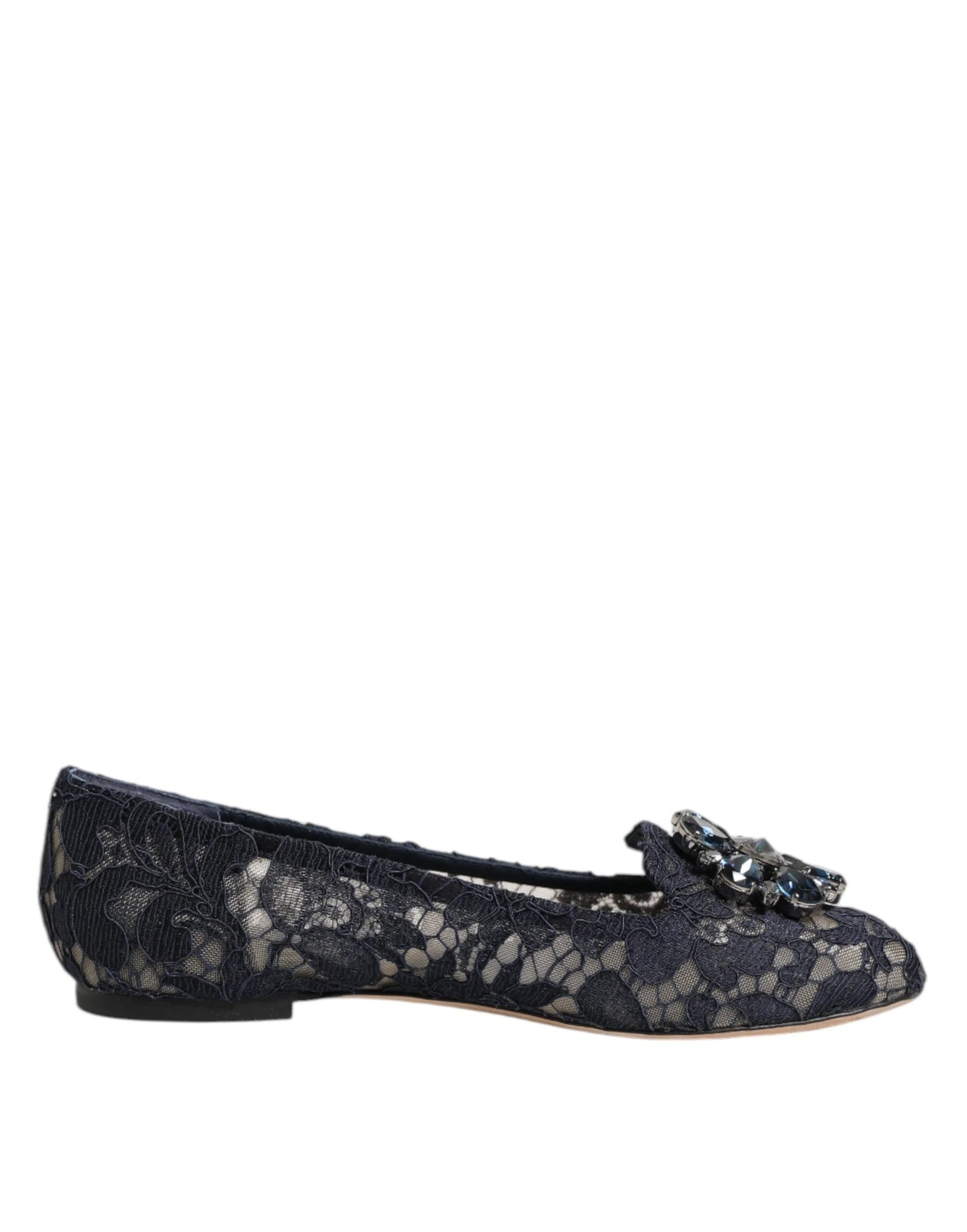 Dolce & Gabbana Blue Taormina Lace Crystals Flats Shoes - EU36.5/US6 - Flats
