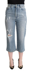 Dolce & Gabbana Blue Tattered Cotton Denim Capri Cropped Jeans - IT40|S - Jeans