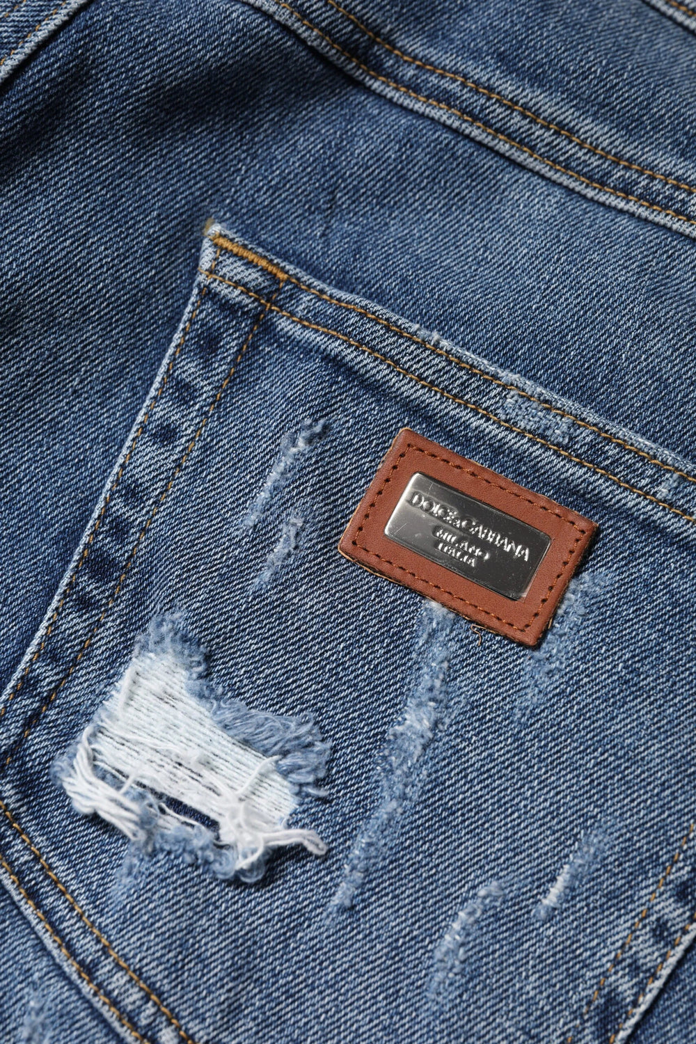 Dolce & Gabbana Blue Tattered Cotton Low Waist Denim Jeans - Jeans