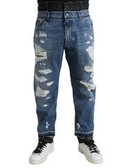 Dolce & Gabbana Blue Tattered Cotton Men Denim Jeans - Jeans