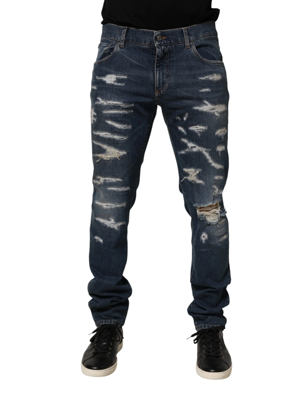 Dolce & Gabbana Blue Tattered Cotton Skinny Men Denim Jeans - IT48 | M - Jeans