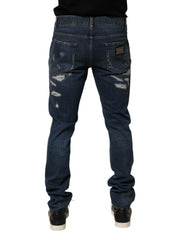 Dolce & Gabbana Blue Tattered Cotton Skinny Men Denim Jeans - IT48 | M