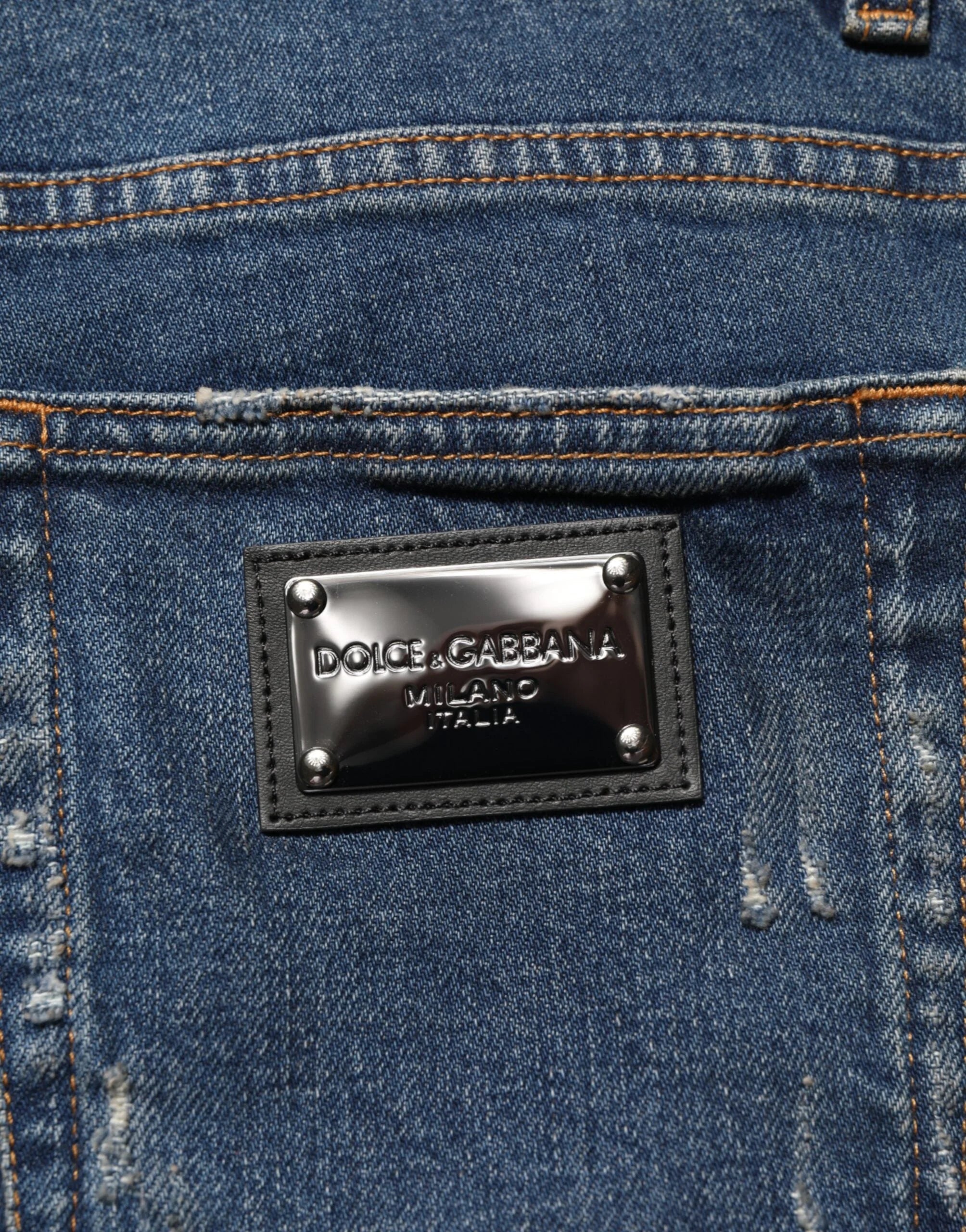 Dolce & Gabbana Blue Tattered Cotton Skinny Men Denim Jeans - IT48 | M