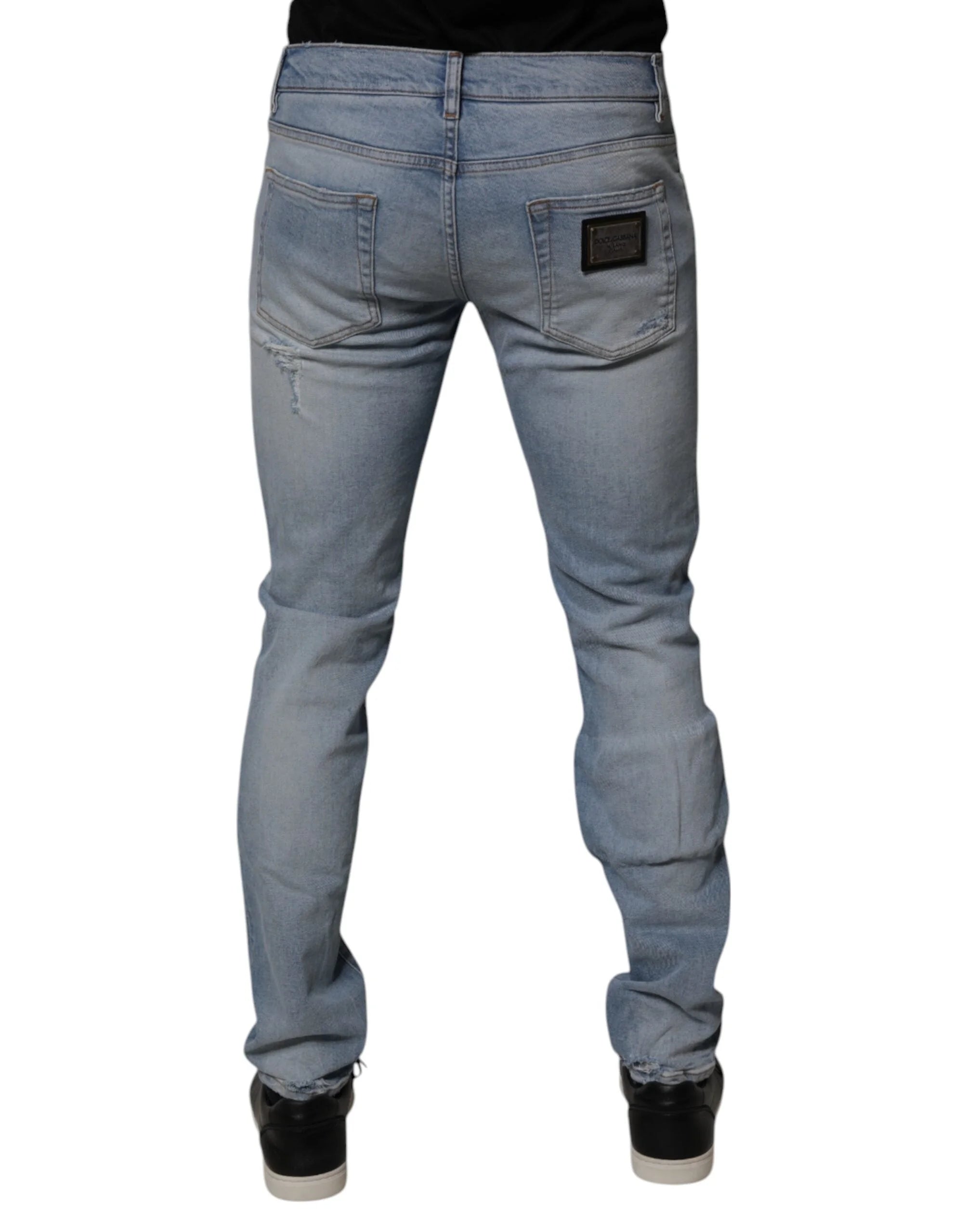 Dolce & Gabbana Blue Tattered Cotton Skinny Men Denim Jeans - IT50 | L - Jeans