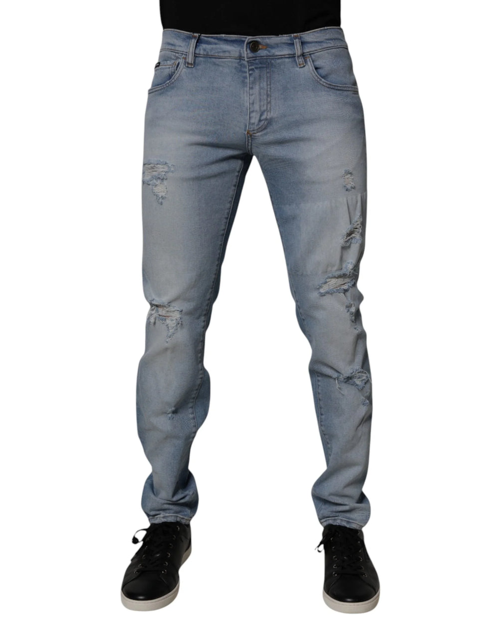 Dolce & Gabbana Blue Tattered Cotton Skinny Men Denim Jeans - IT50 | L - Jeans