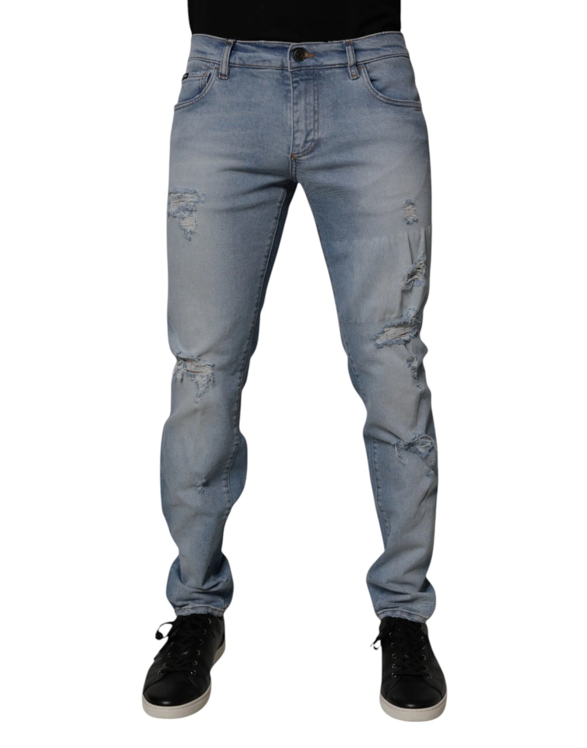 Dolce & Gabbana Blue Tattered Cotton Skinny Men Denim Jeans - IT50 | L - Jeans