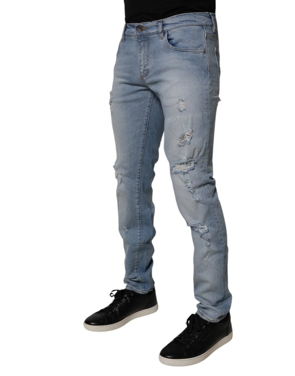 Dolce & Gabbana Blue Tattered Cotton Skinny Men Denim Jeans - IT50 | L - Jeans