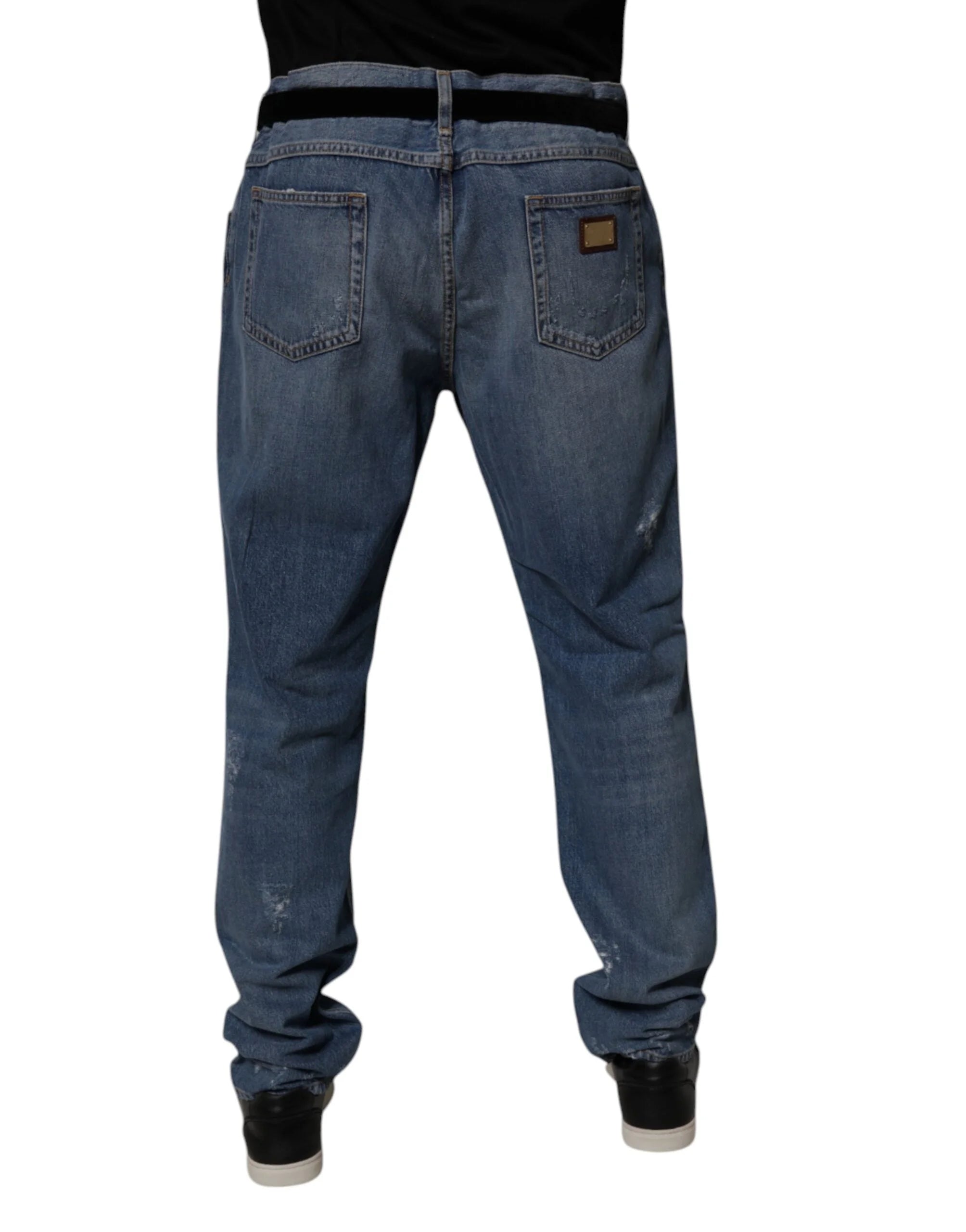 Dolce & Gabbana Blue Tattered Cotton Straight Denim Jeans - IT56 | XXL - Jeans