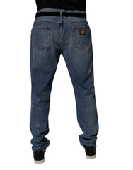 Dolce & Gabbana Blue Tattered Cotton Straight Denim Jeans - IT56 | XXL - Jeans