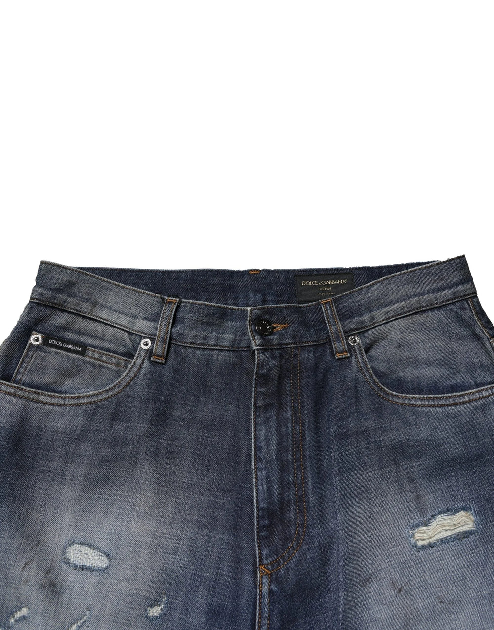 Dolce & Gabbana Blue Tattered Cotton Straight Men Denim Jeans - IT48 | M - Jeans