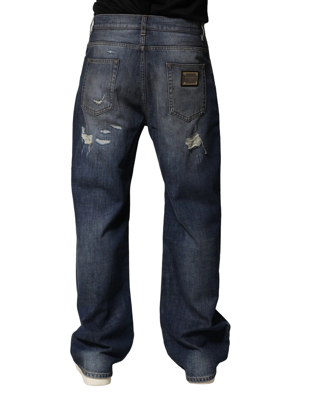 Dolce & Gabbana Blue Tattered Cotton Straight Men Denim Jeans - IT48 | M - Jeans