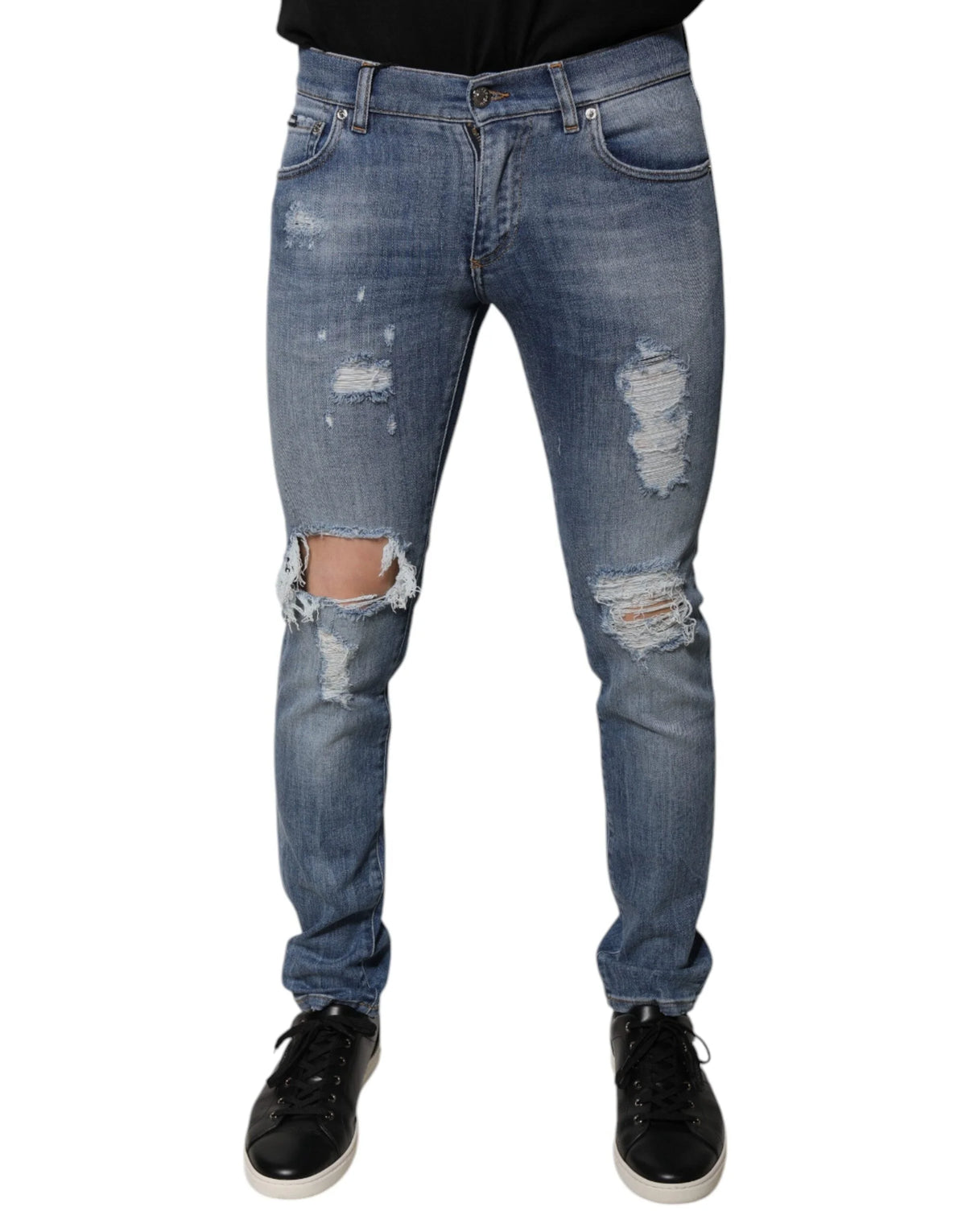 Dolce & Gabbana Blue Tattered Cotton Stretch Skinny Denim Jeans - IT46 | S - Jeans